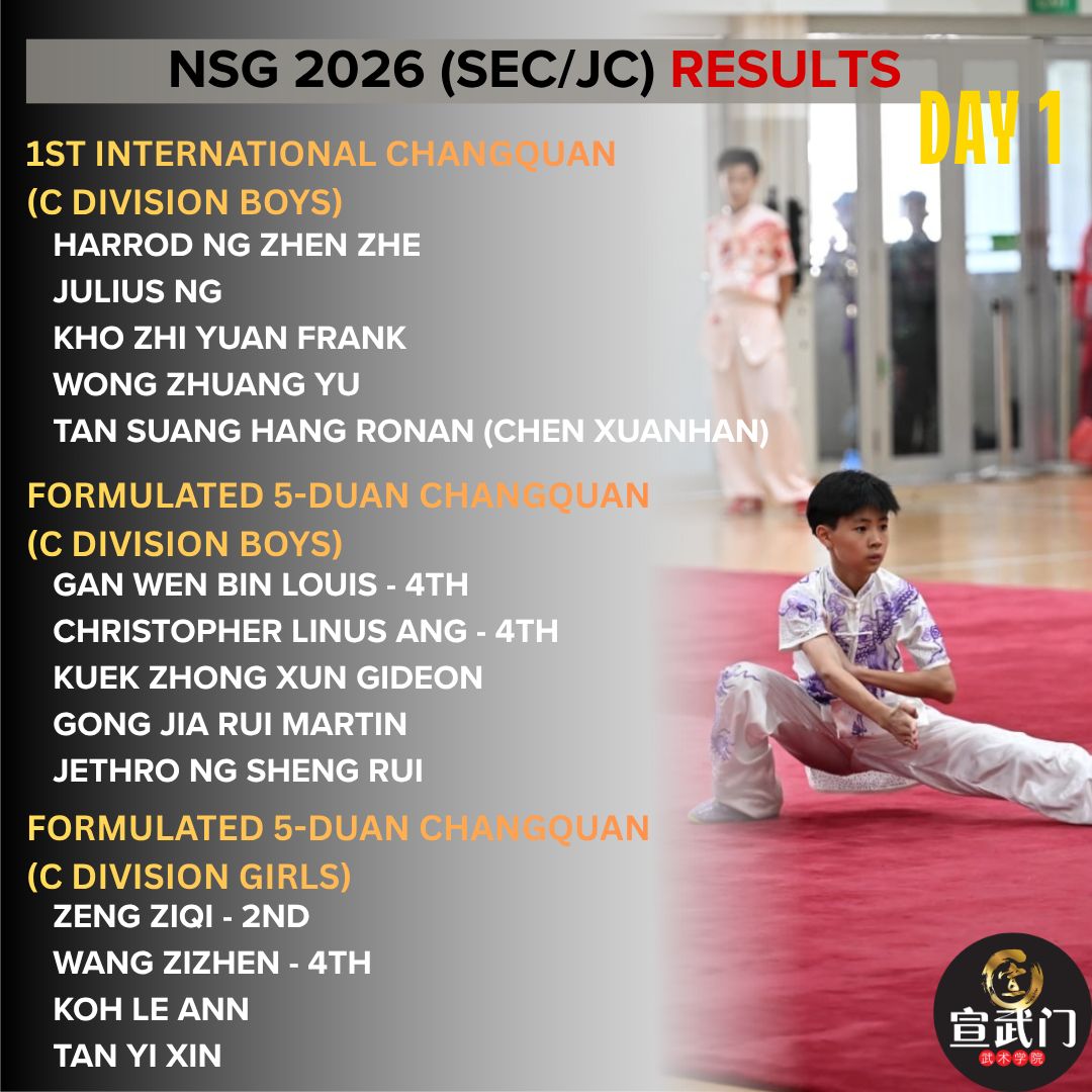 National School Games Wushu 2026 (Sec/JC/CI) Day 1 Results
