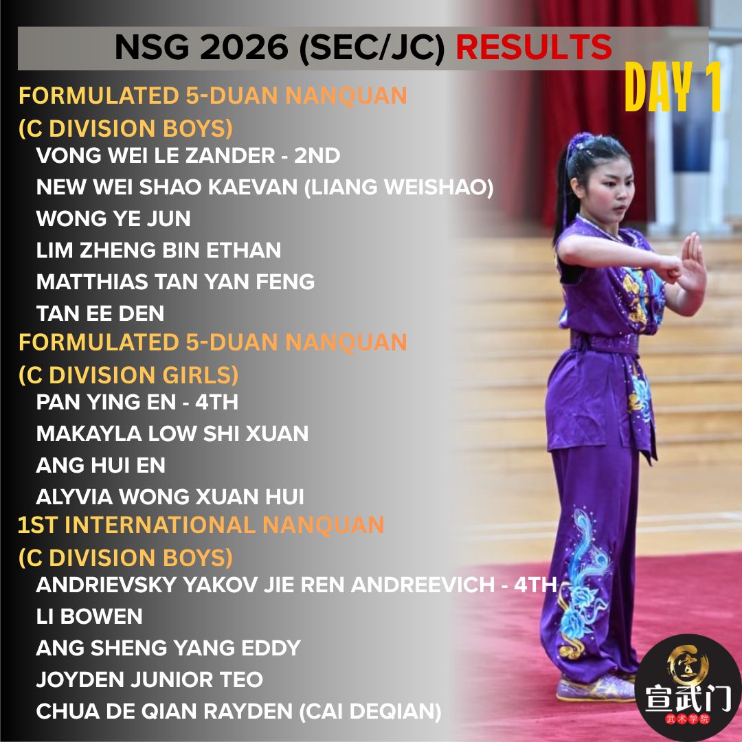 National School Games Wushu 2026 (Sec/JC/CI) Day 1 Results