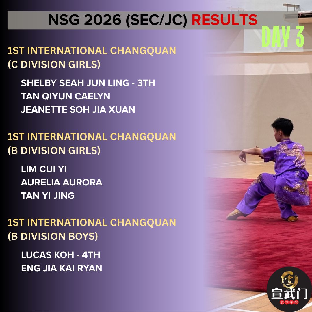National School Games Wushu 2026 (Sec/JC/CI) Day 3 Results